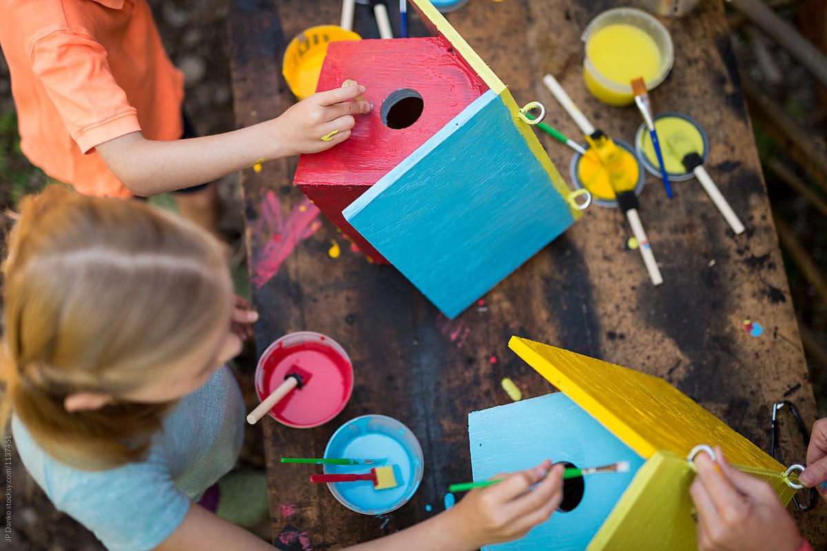 Taxtadan quş evlərinin rənglənməsi